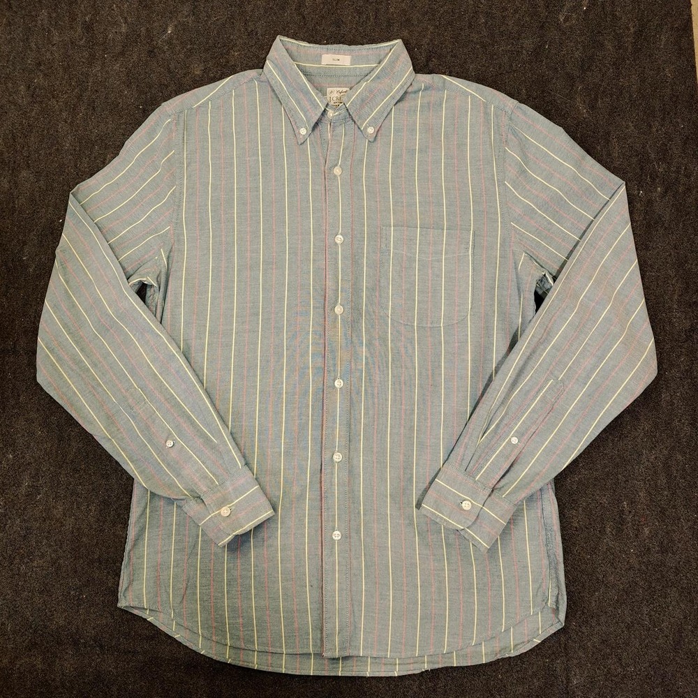 J.Crew Mens Slim Broken-in Oxford Blue Striped Button Down Shirt Medium